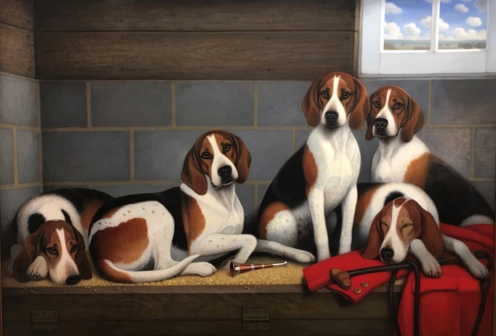 foxhounds in a kennel.christine merrill