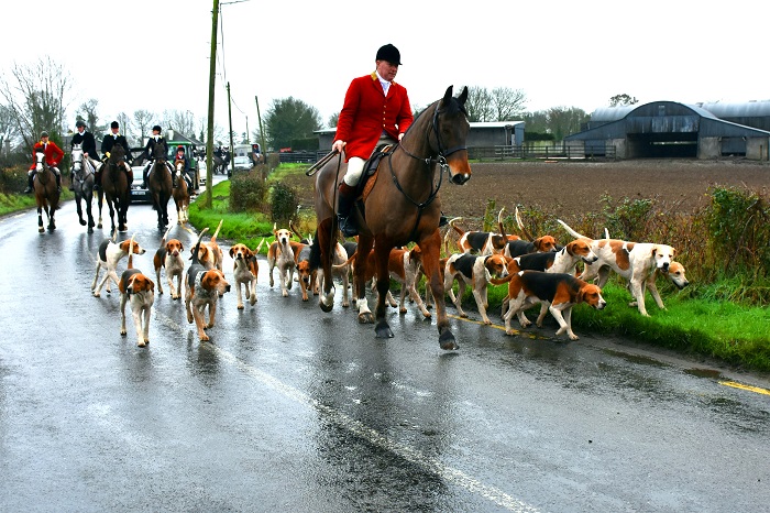 East Galway Foxhounds huntsman Liam McAlinden moving off at the meet from McDonaghs Pub in Tynagh