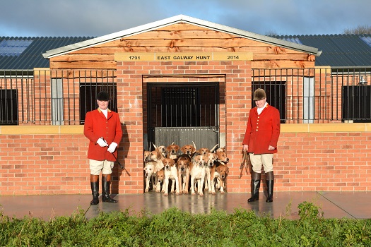 East Galway Foxhounds joint master Joe Cavanagh and huntsman Liam McAlinden and hounds at the New Kennels